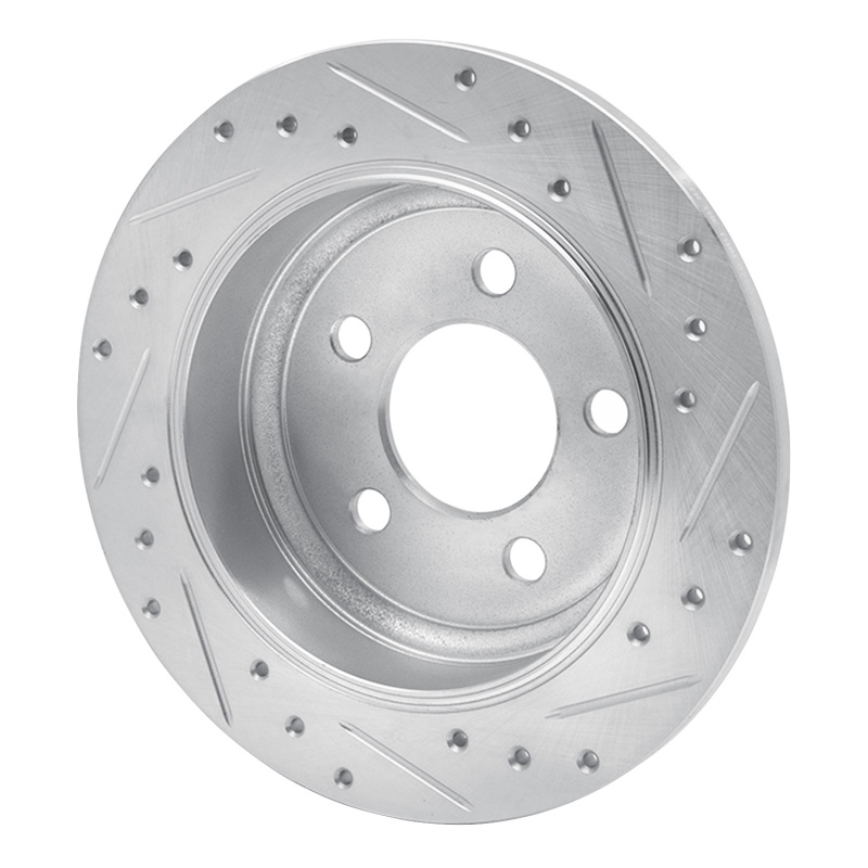 Jeep TJ Brake Rotor (1) - Rear Left - R1 Concepts - Drilled & Slotted - Silver - `03-`07